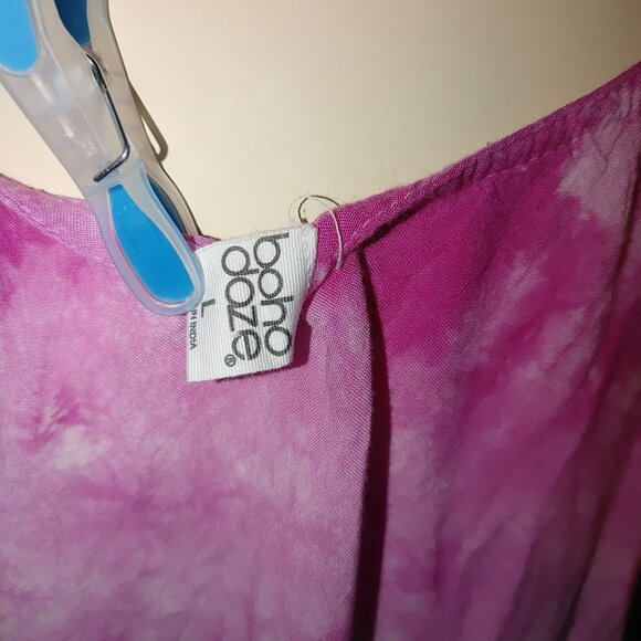 Boho Daze Large Sleeveless Long Dress Gauze Tie Dye Rayon India Pink White Black - Picture 5 of 5